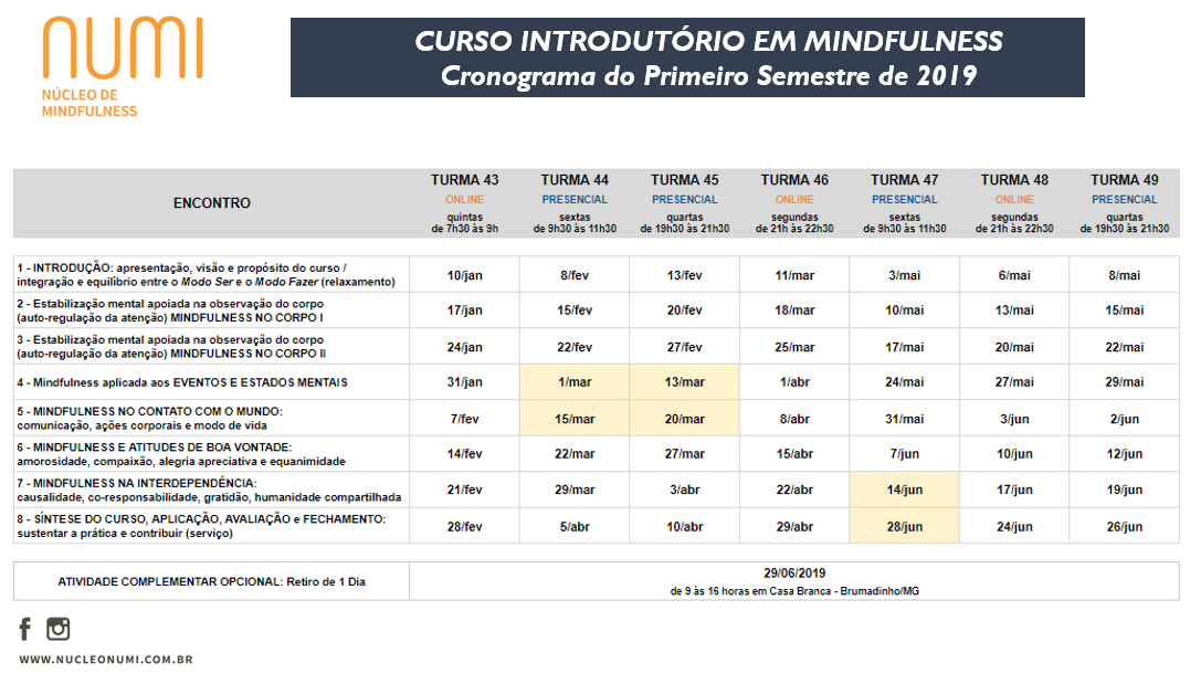 CRONOGRAMA PRIMEIRO SEMESTRE 2019